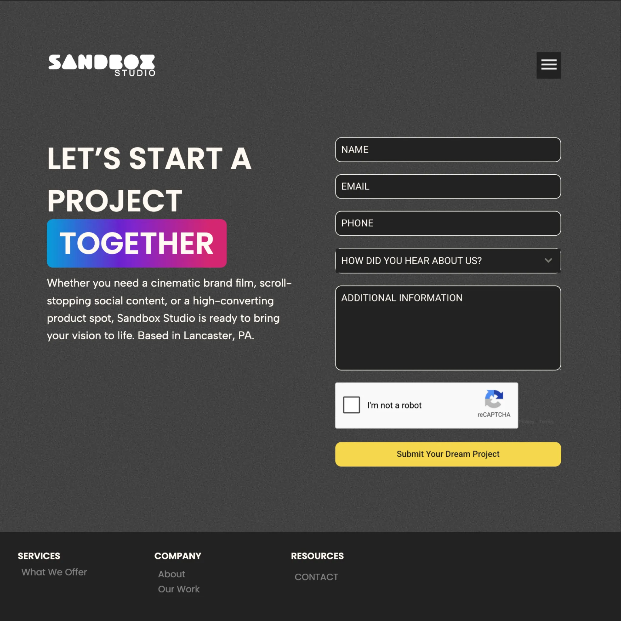 Contact Sandbox Studio | Lancaster Video Production